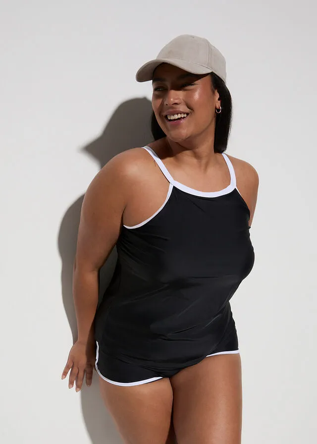 Tankini (2 piezas) de secado rápido Negro-blanco